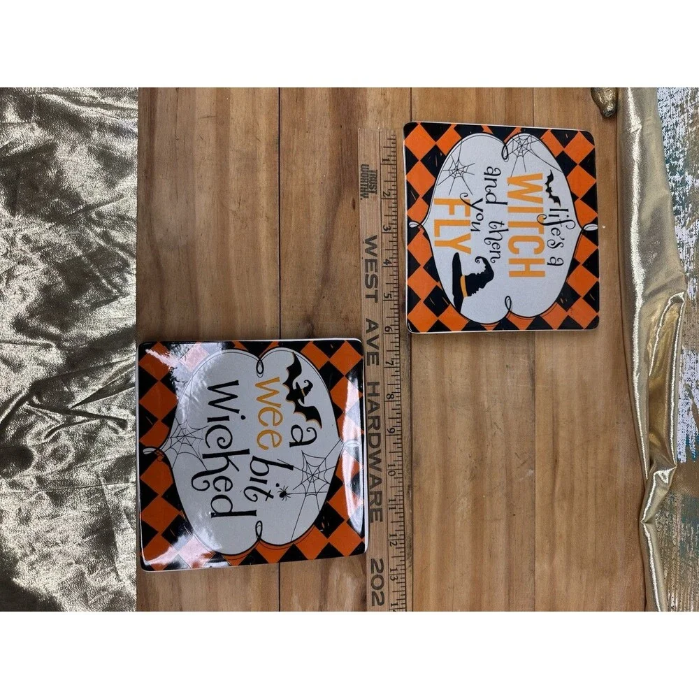 Set of 2 Pier 1 Imports Halloween Witch Appetizer Plates ~ 6